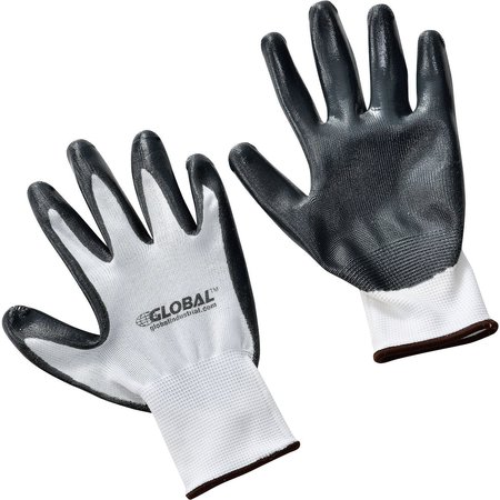 GLOBAL INDUSTRIAL Flat Nitrile Coated Gloves, White/Gray, Large 708346L